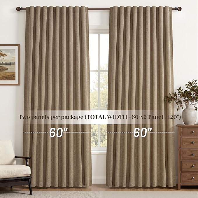 Rust Brown Blackout Curtains 60 Inches Extra Wide Linen 92 Inch Length - Image 7
