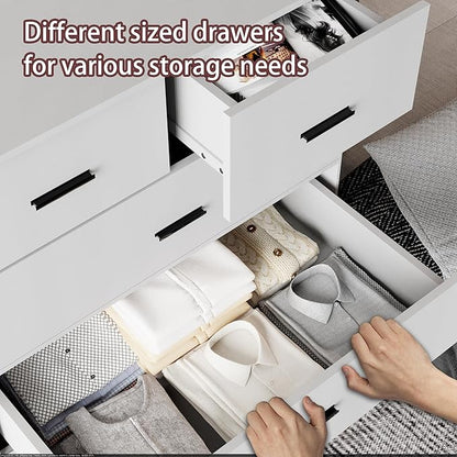 Dresser with Power Outlets Wooden 6 Drawer Dresser with Large Organizer White - Image 8