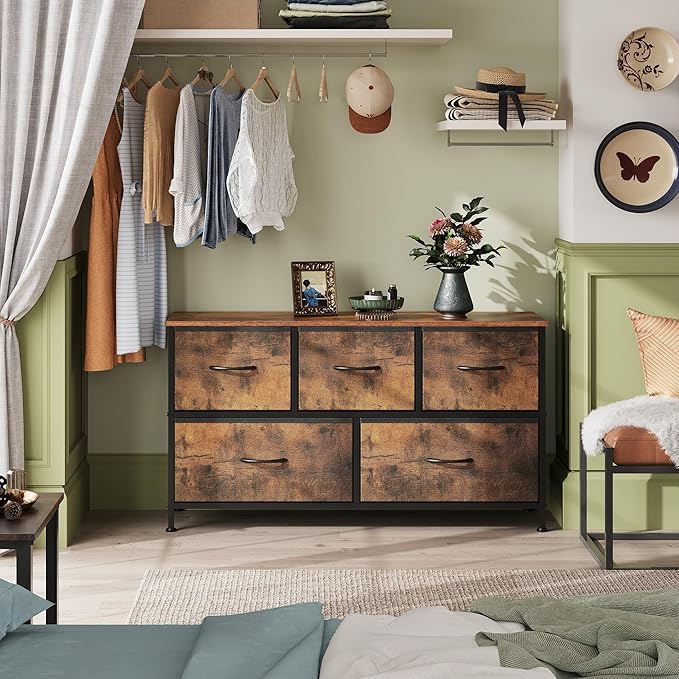 WLIVE Dresser for Bedroom with 5 Drawers, Wide Chest of Drawers, Fabric Dresser - Image 7