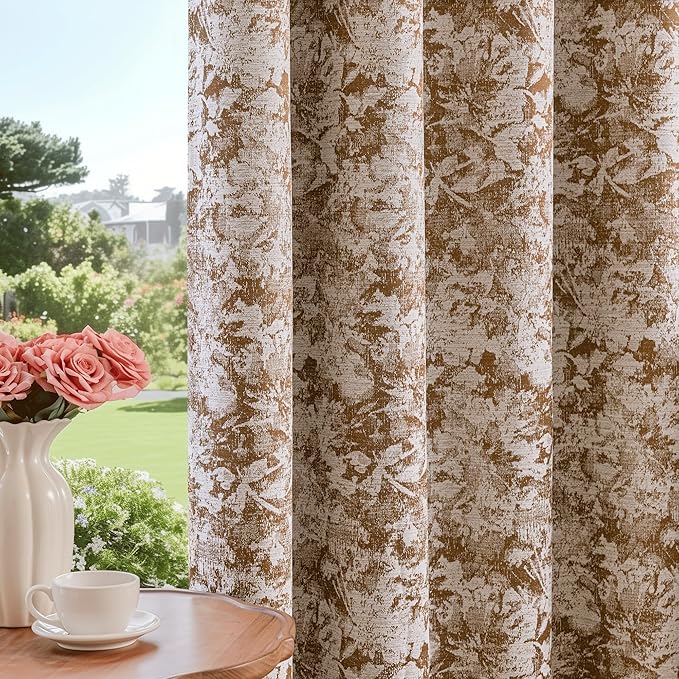 Beauoop Brown Floral Jacquard Blackout Curtains 96 Inches Long 2 Panels by Beauoop