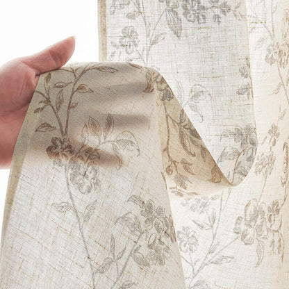jinchan Floral Kitchen Curtains Set 24 Inch Length Farmhouse Linen Cafe Curtains and Valance Set for Living Room Bathroom Small Window Treatments Rod Pocket 3 Panels Taupe on Linen