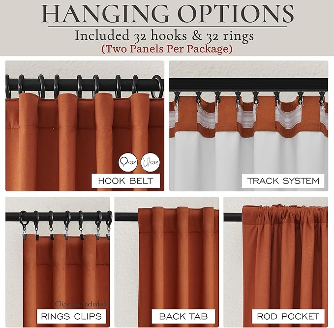 Fall Burnt Orange Kitchen Curtains 54 Inch Length 2 Panels Set, Pleated Linen - Image 5