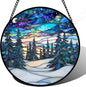 DASTOLL Stained Glass Window Hanging, Starry Sky Trees and Snow Sun Catchers by DASTOLL