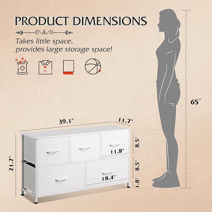 WLIVE Dresser for Bedroom with 5 Drawers, Wide Chest of Drawers, Fabric Dresser - Image 3