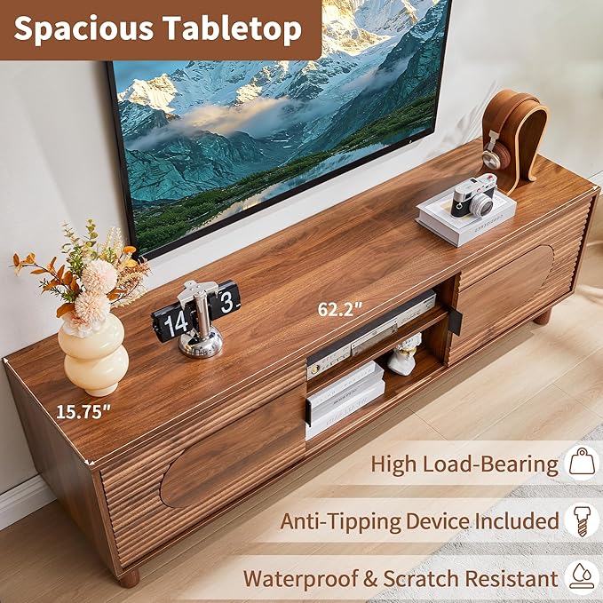 Bifins 63inch Wood TV Stand for Televisions up to 70 Inches, Mid Century Modern - Image 3