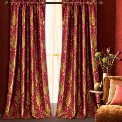 Loom and Mill Luxury Red Damask Curtains for Bedroom, 2 Panels, 52"W x 96"L | Textured Lined Jacquard Curtain Panels with Tiebacks, Window Curtain for Living Room Banquet Christmas Decoration, Rod Pocket