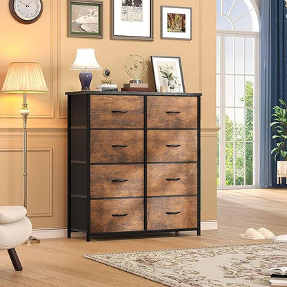 DWVO Fabric Dresser for Room, Rustic Storage 8 Drawers, Dresser & Chest of - Image 4