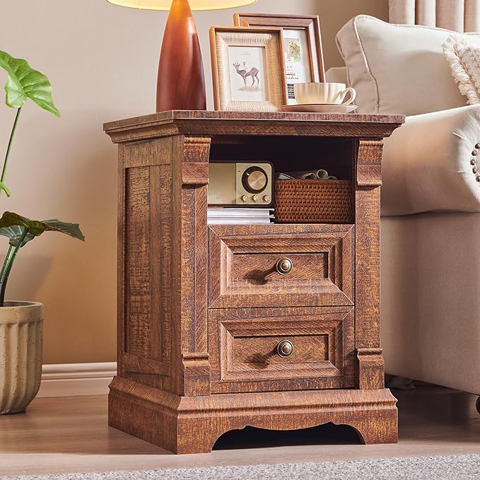 T4TREAM Farmhouse Nightstand Set of 2, Wooden End Table w/Roman Column - Image 9