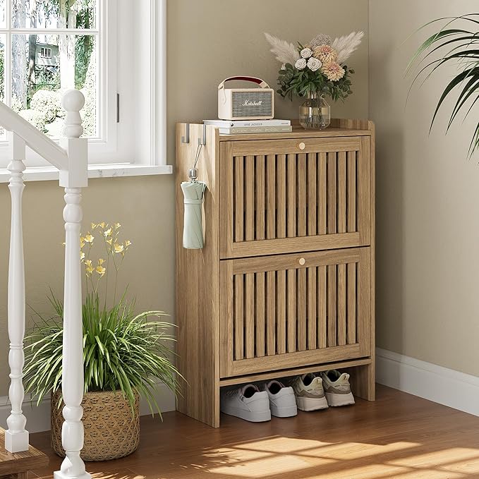 wanan 24" Shoe Cabinet with 2 Flip Slatted Drawers, Adjustable & Removable - Image 6