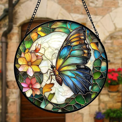 DASTOLL Stained Glass Window Hanging, Butterfly Flower Sun Catchers Diamond - Image 5
