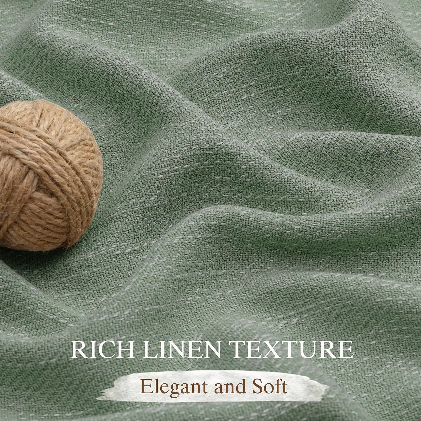 Sage Green Kitchen Curtains 36 Inch Length 2 Panels Set, Light Filtering Faux Linen Textured Short Curtains Tier for Windows, Top Rod Pocket Curtain for Cafe Bathroom Basement Window, 30"Wx36"L
