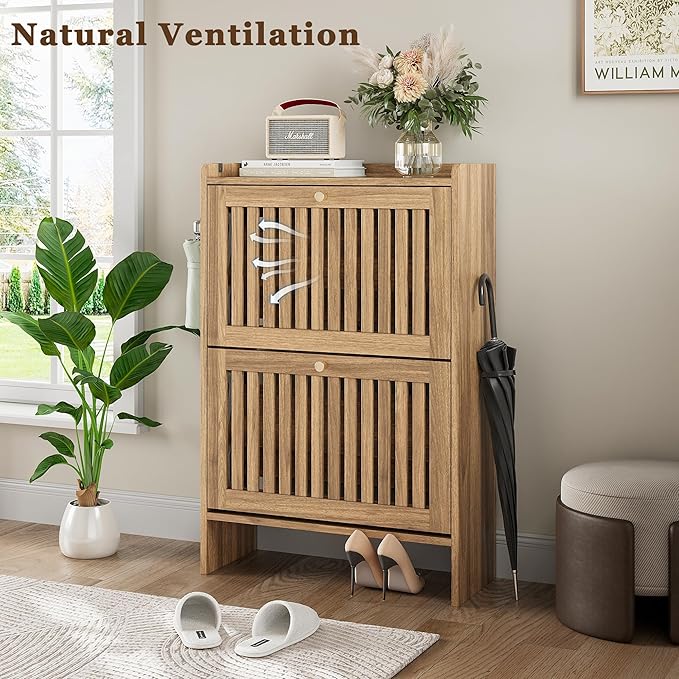wanan 24" Shoe Cabinet with 2 Flip Slatted Drawers, Adjustable & Removable - Image 2