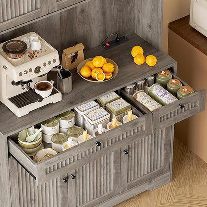 Pantry Cabinet with Charging Station and Light, Tall Kitchen Pantry Storage - Image 7