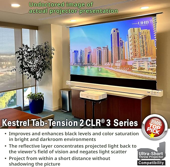 Elite Screens Kestrel Tab-Tension 2 CLR3, Ultra-Short Throw Ceiling Ambient - Image 3