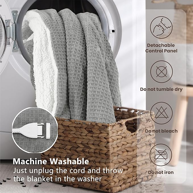 Heated Blanket Electric Blanket Full Waffle, 72x84 Inches Sherpa Fleece Fast - Image 9