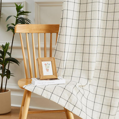 Buffalo Plaid Café Curtain Valances for Kitchen 55"x15"x1 | Woven Black Stripes on Beige Linen Textured Farmhouse Checkered Window Treatment for Bathroom Kitchen,Rod Pocket