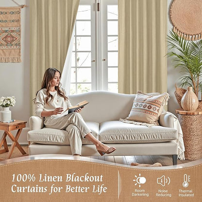 LAMIT Natural Linen Full Blackout Window Curtains - Image 3