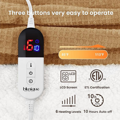 Heated Blanket Electric Blanket Full Waffle, 72x84 Inches Sherpa Fleece Fast - Image 5
