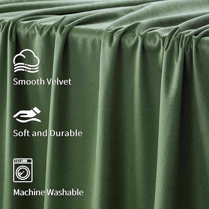 FMFUNCTEX Velvet Blackout Curtains Sage Green Thermal Insulated Curtains - Image 9