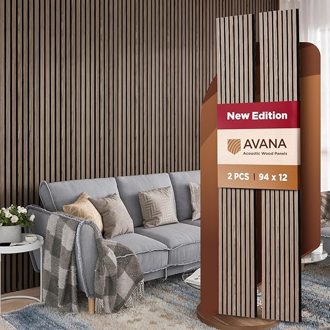 Avana Acoustic Wood Wall Panels – 94.4 x 12.6 Inch Natural Walnut Acoustic by AvanaHome