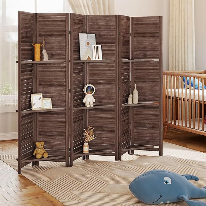 HOMCOM Room Divider, 6 Panel 67" Tall Wood Privacy Screen - Image 9