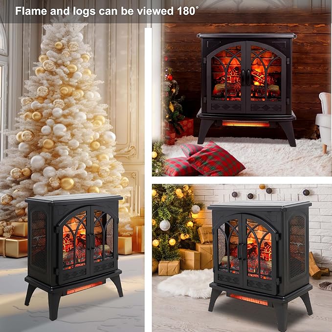 24" Electric Fireplace, Fireplace Heater w/Realistic Flame, Freestanding - Image 3
