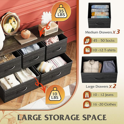 WLIVE Dresser for Bedroom with 5 Drawers, Wide Chest of Drawers, Fabric Dresser - Image 5