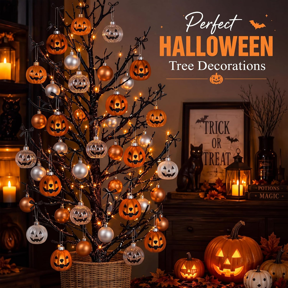 42 Pcs Halloween Ball Ornament Jack O Lantern Pumpkin Tree Decor