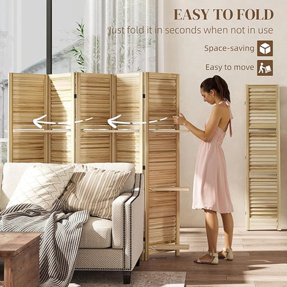 HOMCOM Room Divider, 5 Panel 67" Tall Wood Privacy Screen - Image 4