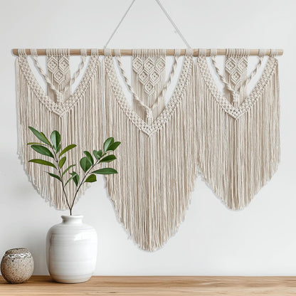 oiikain Large Macrame Wall Hanging Tapestry Boho Woven Wall Decor, rhombus | Handmade Natural Rope Woven Design 43"x32" Large Size For Bedroom Living Room Nursery Wedding And Bohemian Home Decor