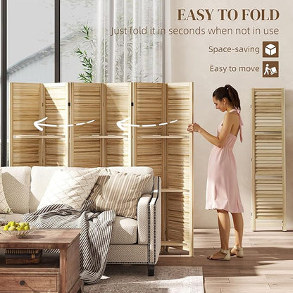HOMCOM Room Divider, 6 Panel 67" Tall Wood Privacy Screen - Image 4