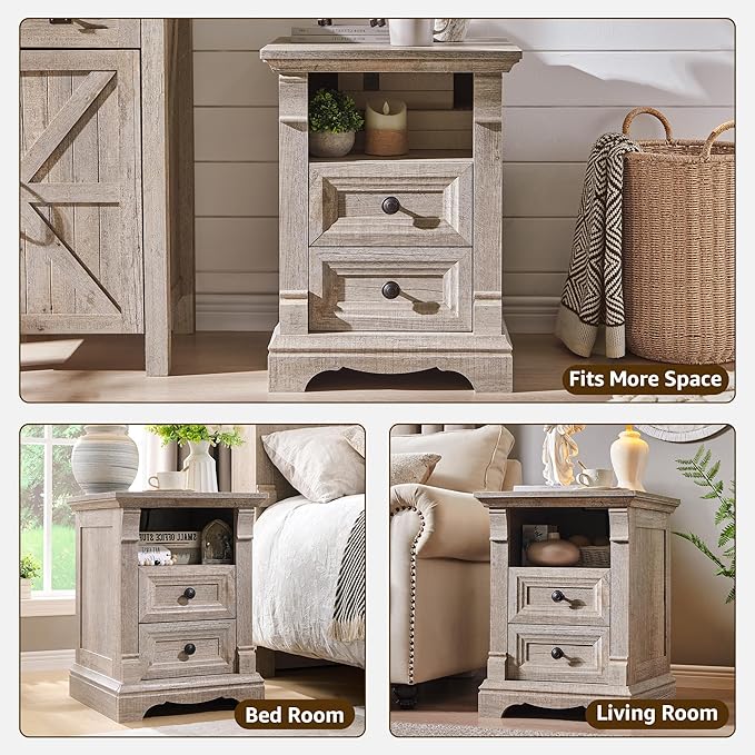 T4TREAM Farmhouse Nightstand Set of 2, Wood End Table w/Roman Column, Bedside - Image 4