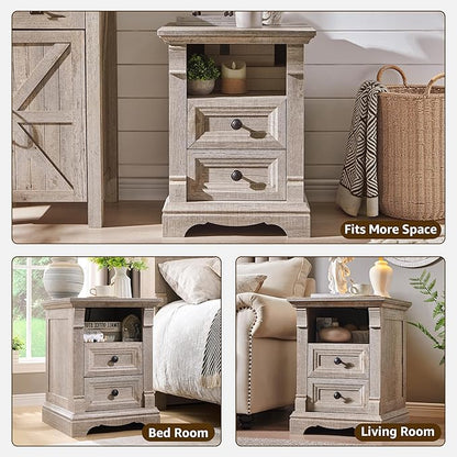 T4TREAM Farmhouse Nightstand Set of 2, Wood End Table w/Roman Column, Bedside - Image 4