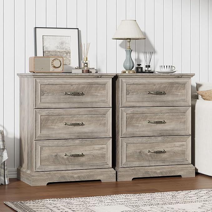 Nightstand Set of 2, Rustic Farmhouse Wood Small Dresser, Bedside Table by Thacuok
