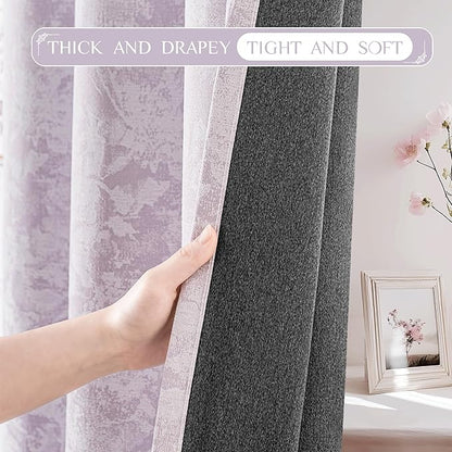 Beauoop Purple Floral Jacquard Blackout Curtains 84 Inches Long 2 Panels - Image 7