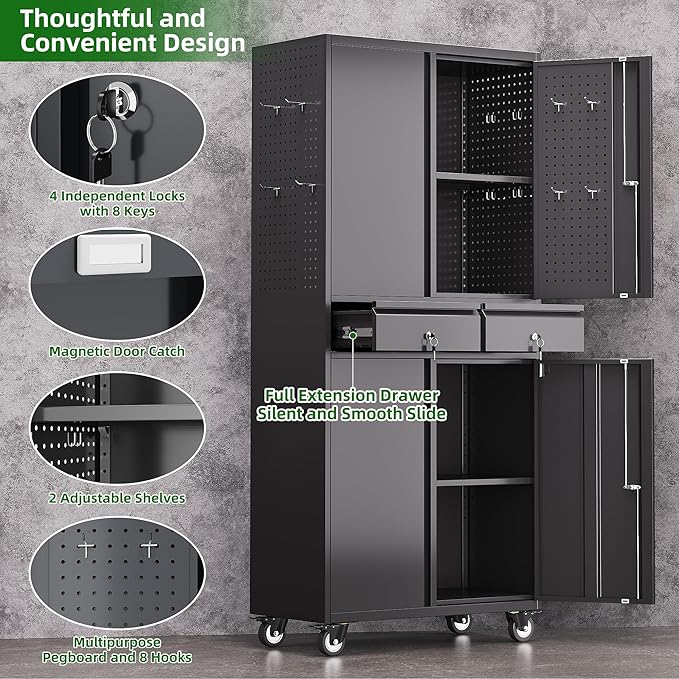Garage Storage Cabinet with Wheels and Doors, Required Assembly - Image 6