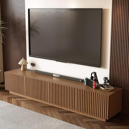 86.61" Mid-Century Modern TV Stand, Walnut Entertainment Center - Image 5