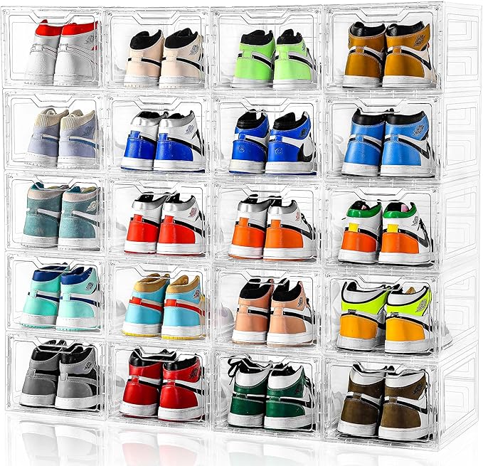 10 Pack Large Shoe Boxes Clear Plastic Stackable, Shoe Storage Organizer - Image 6