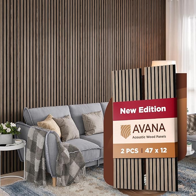 Avana Acoustic Wood Wall Panels – 47.2 X 12.6 Inch Walnut Acoustic Panels 2 PCs by AvanaHome