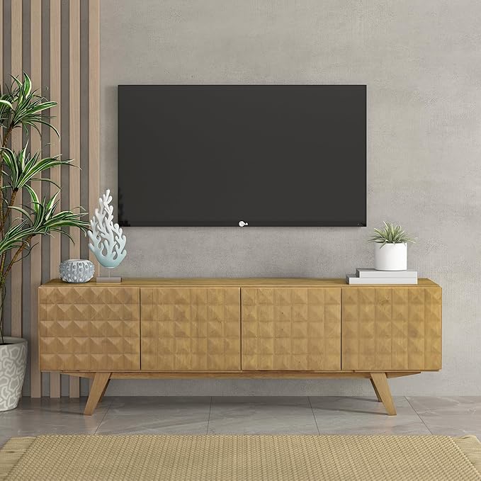 NTC Sapa Mid-Century Modern Solid Wood TV Stand 4-Door Media Console by NTC
