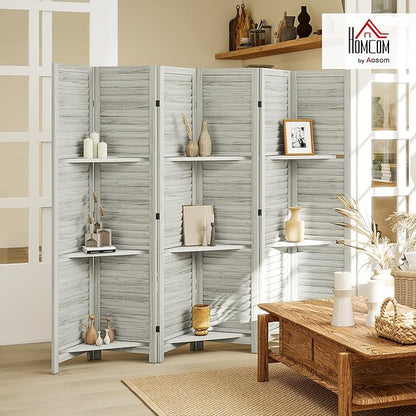 HOMCOM Room Divider, 6 Panel 67" Tall Wood Privacy Screen - Image 2