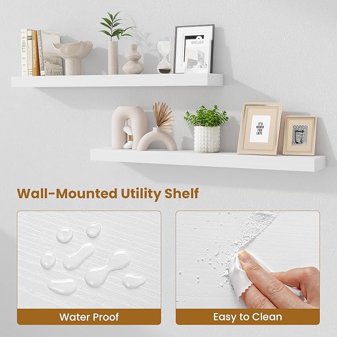 Fun Memories 40 Inch Floating Shelves, Long Wood Wall Shelf Set of 2 - Image 4