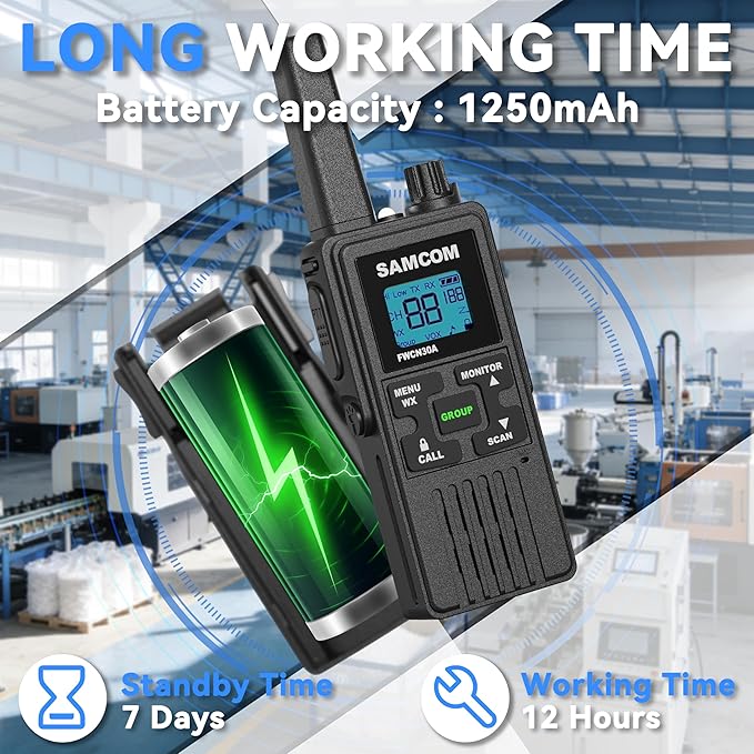 SAMCOM FWCN30A Group Walkie Talkies Long Range, Rechargeable 1250mAh Battery 22 - Image 4