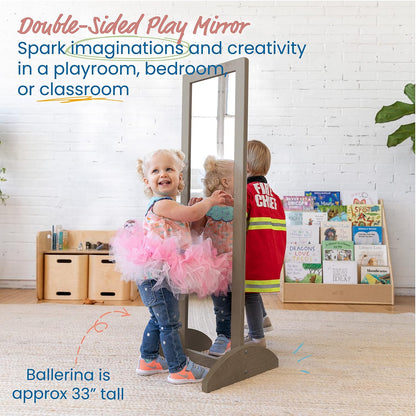 ECR4Kids Double-Sided Wooden Bi-Directional Mirror, Montessori, Grey Wash | Durable birch, GREENGUARD Gold Certified, shatter-resistant mirror, anti-tip feet, vertical & horizontal use, classroom/home