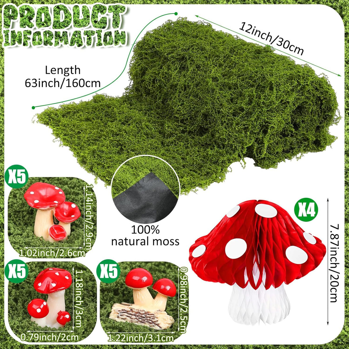 Halloween Moss Table Runner Enchanted Forest Mushroom Decor