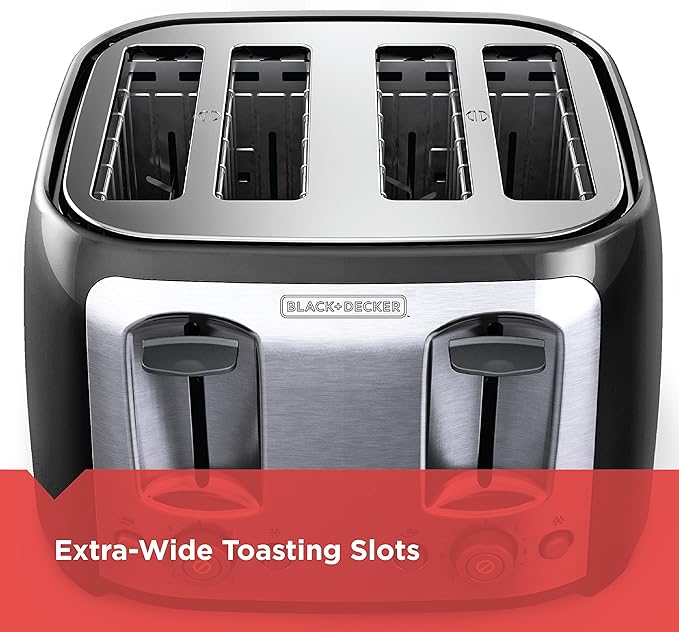 BLACK+DECKER 4-Slice Toaster, Extra Wide Slots, 7 Shade Settings, 1400 Watts - Image 3