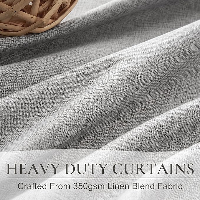 Gray 100% Black Out Linen Curtains 90 Inches Long 2 Panels Set - Image 5