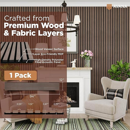 Avana Modern Acoustic Wood Wall Panels – 94.4 x 12.6 Inch Walnut Acoustic - Image 4