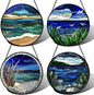 AMDERVEN Stained Glass Window Hanging 4 Pcs Set Navy Blue Ocean Landscape Large by amderven