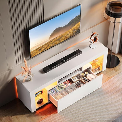 WLIVE TV Stand with LED Lights & 2 Large Storage Drawers, Modern Entertainment - Image 9